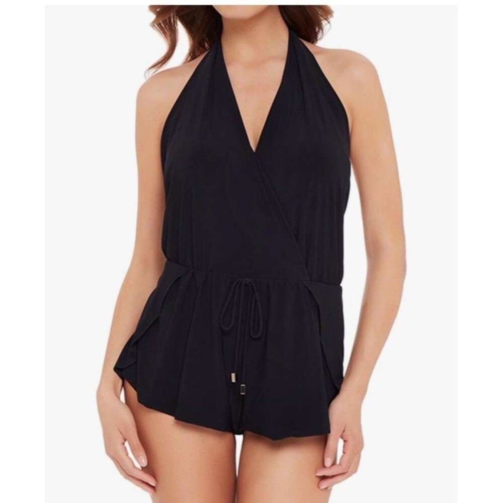 MagicSuit Bianca Romper Black One Piece Swimsuit Halter Bathing Suit Sz 16 New